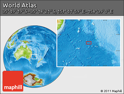 Physical Location Map of the Area around 35° 33' 50" S, 158° 10' 30" E