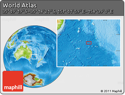 Physical Location Map of the Area around 35° 33' 50" S, 158° 10' 30" E