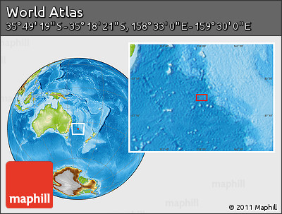 Physical Location Map of the Area around 35° 33' 50" S, 159° 1' 30" E
