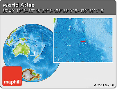 Physical Location Map of the Area around 35° 33' 50" S, 159° 1' 30" E