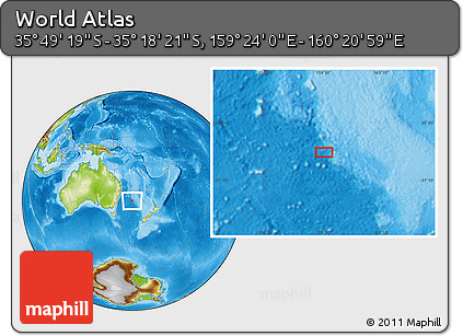Physical Location Map of the Area around 35° 33' 50" S, 159° 52' 30" E