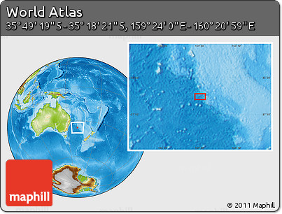 Physical Location Map of the Area around 35° 33' 50" S, 159° 52' 30" E