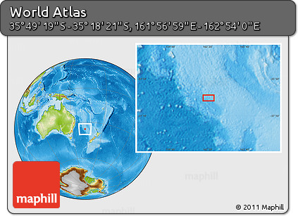 Physical Location Map of the Area around 35° 33' 50" S, 162° 25' 30" E
