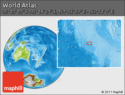 Physical Location Map of the Area around 35° 33' 50" S, 162° 25' 30" E
