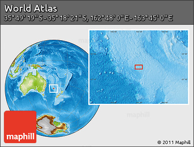 Physical Location Map of the Area around 35° 33' 50" S, 163° 16' 30" E