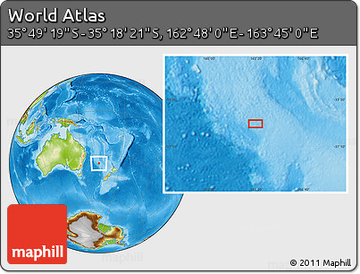 Physical Location Map of the Area around 35° 33' 50" S, 163° 16' 30" E