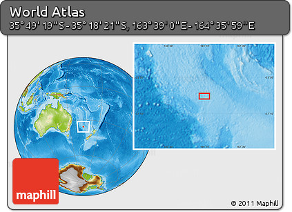 Physical Location Map of the Area around 35° 33' 50" S, 164° 7' 30" E