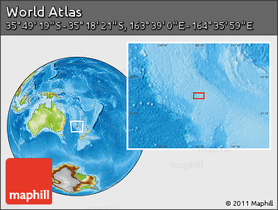 Physical Location Map of the Area around 35° 33' 50" S, 164° 7' 30" E
