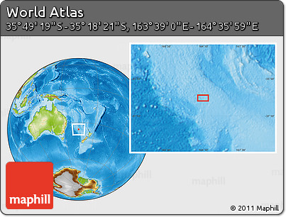 Physical Location Map of the Area around 35° 33' 50" S, 164° 7' 30" E