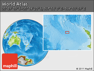 Physical Location Map of the Area around 35° 33' 50" S, 168° 22' 30" E