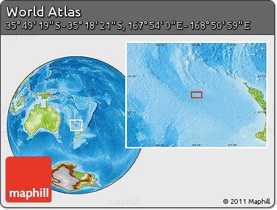 Physical Location Map of the Area around 35° 33' 50" S, 168° 22' 30" E