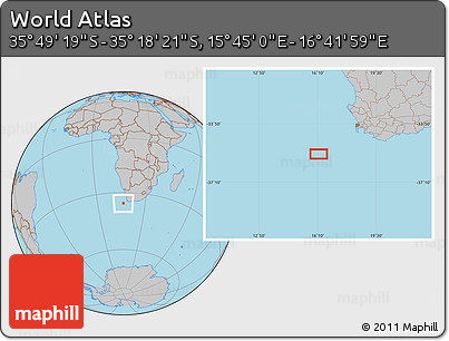 Gray Location Map of the Area around 35° 33' 50" S, 16° 13' 30" E