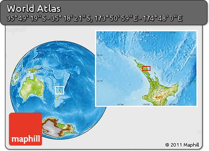 Physical Location Map of the Area around 35° 33' 50" S, 174° 19' 29" E
