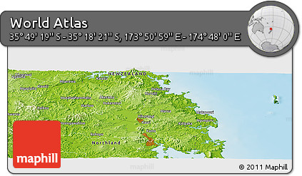 Physical Panoramic Map of the Area around 35° 33' 50" S, 174° 19' 29" E