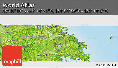 Physical Panoramic Map of the Area around 35° 33' 50" S, 174° 19' 29" E
