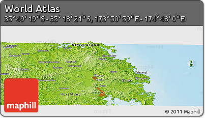 Physical Panoramic Map of the Area around 35° 33' 50" S, 174° 19' 29" E
