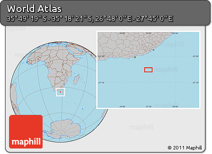 Gray Location Map of the Area around 35° 33' 50" S, 27° 16' 29" E