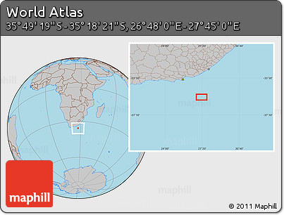 Gray Location Map of the Area around 35° 33' 50" S, 27° 16' 29" E