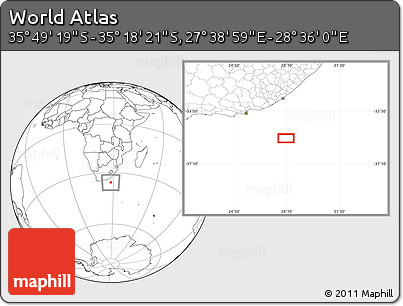 Blank Location Map of the Area around 35° 33' 50" S, 28° 7' 30" E