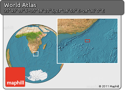 Satellite Location Map of the Area around 35° 33' 50" S, 28° 7' 30" E