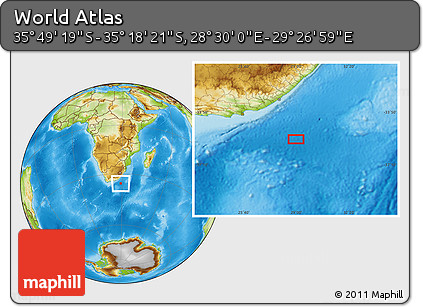 Physical Location Map of the Area around 35° 33' 50" S, 28° 58' 30" E