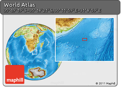 Physical Location Map of the Area around 35° 33' 50" S, 30° 40' 29" E