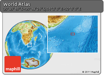 Physical Location Map of the Area around 35° 33' 50" S, 31° 31' 29" E