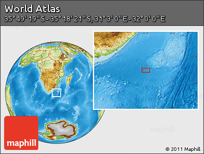 Physical Location Map of the Area around 35° 33' 50" S, 31° 31' 29" E