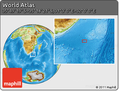 Physical Location Map of the Area around 35° 33' 50" S, 31° 31' 29" E
