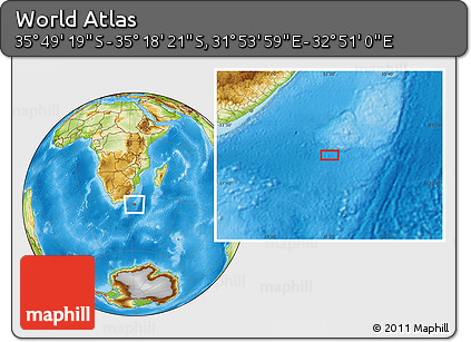 Physical Location Map of the Area around 35° 33' 50" S, 32° 22' 30" E