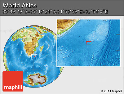 Physical Location Map of the Area around 35° 33' 50" S, 32° 22' 30" E