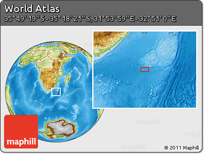 Physical Location Map of the Area around 35° 33' 50" S, 32° 22' 30" E