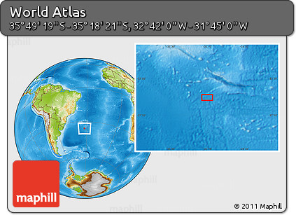 Physical Location Map of the Area around 35° 33' 50" S, 32° 13' 30" W