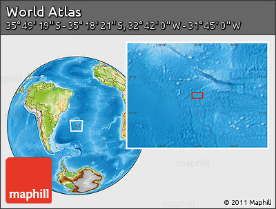 Physical Location Map of the Area around 35° 33' 50" S, 32° 13' 30" W
