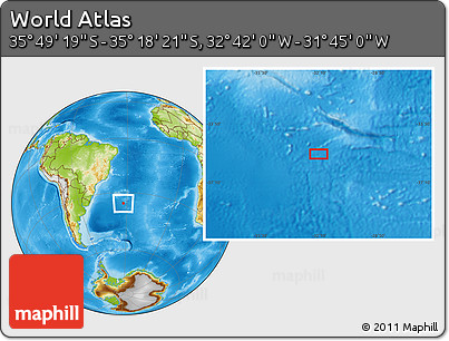 Physical Location Map of the Area around 35° 33' 50" S, 32° 13' 30" W