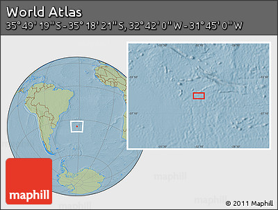 Savanna Style Location Map of the Area around 35° 33' 50" S, 32° 13' 30" W, hill shading