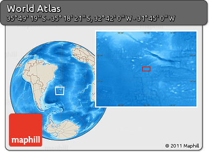 Shaded Relief Location Map of the Area around 35° 33' 50" S, 32° 13' 30" W