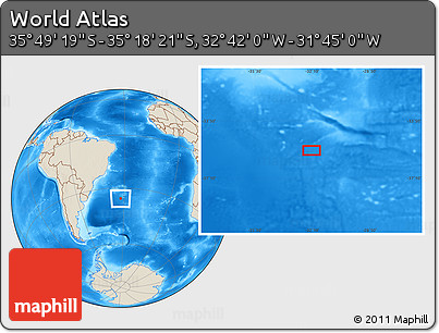 Shaded Relief Location Map of the Area around 35° 33' 50" S, 32° 13' 30" W