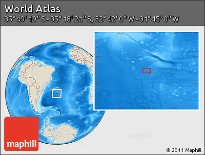 Shaded Relief Location Map of the Area around 35° 33' 50" S, 32° 13' 30" W