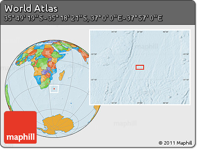 Political Location Map of the Area around 35° 33' 50" S, 37° 28' 30" E