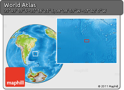 Physical Location Map of the Area around 35° 33' 50" S, 38° 10' 29" W