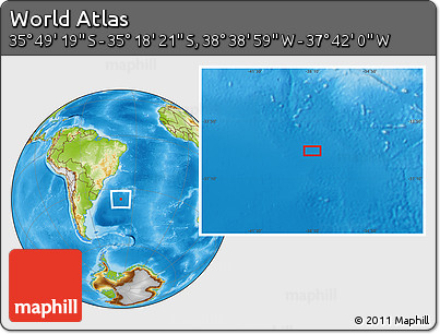 Physical Location Map of the Area around 35° 33' 50" S, 38° 10' 29" W