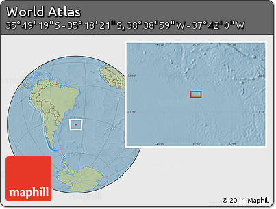 Savanna Style Location Map of the Area around 35° 33' 50" S, 38° 10' 29" W, hill shading