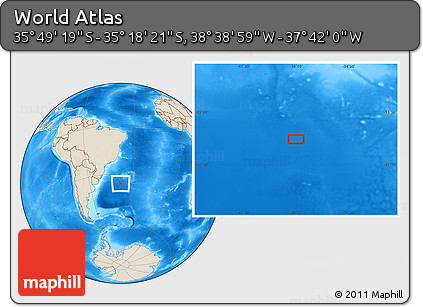Shaded Relief Location Map of the Area around 35° 33' 50" S, 38° 10' 29" W
