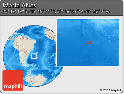 Shaded Relief Location Map of the Area around 35° 33' 50" S, 38° 10' 29" W