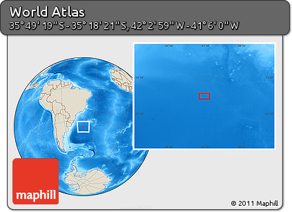 Shaded Relief Location Map of the Area around 35° 33' 50" S, 41° 34' 30" W