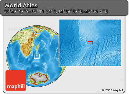 Physical Location Map of the Area around 35° 33' 50" S, 45° 7' 30" E