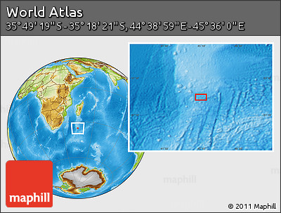 Physical Location Map of the Area around 35° 33' 50" S, 45° 7' 30" E