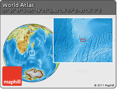Physical Location Map of the Area around 35° 33' 50" S, 45° 7' 30" E