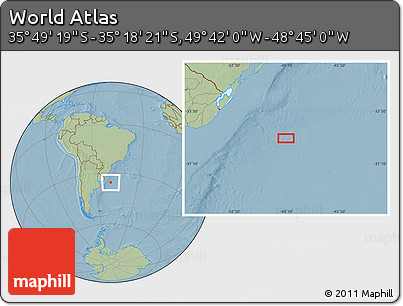 Savanna Style Location Map of the Area around 35° 33' 50" S, 49° 13' 30" W, hill shading
